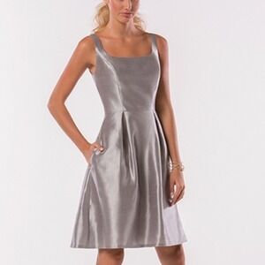 Platinum Cocktail A Line Midi Dress Size 8 Wedding Bridesmaid Minimalist